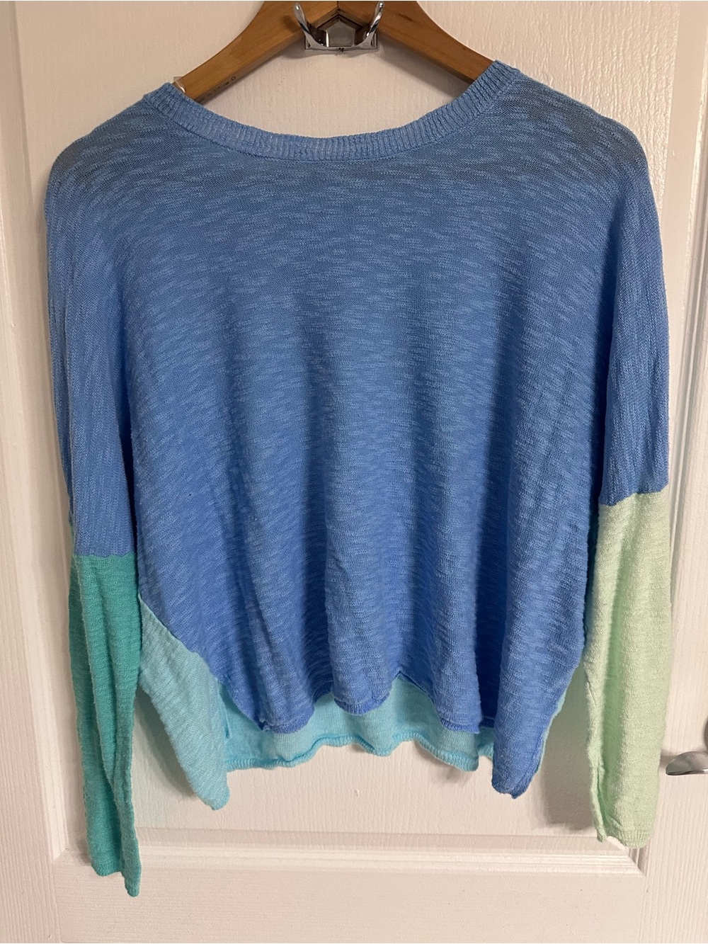 Light Blue Colorblock Crewneck Sweater with Mint Sleeves